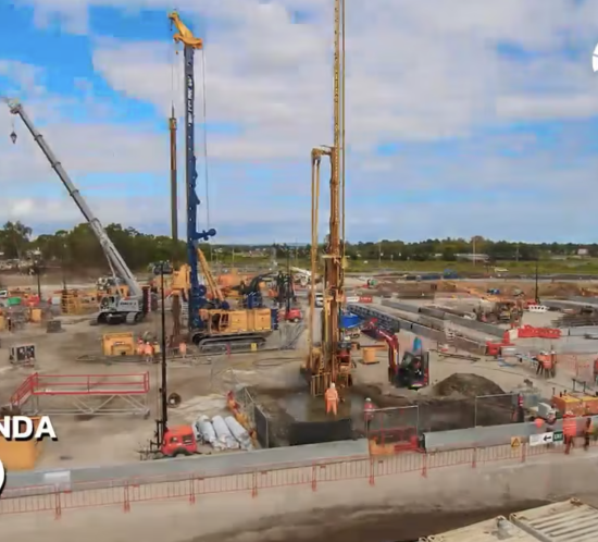 Early stage ground and foundation work at Clarinda for the Suburban Rail Loop, captured by a construction timelapse camera.